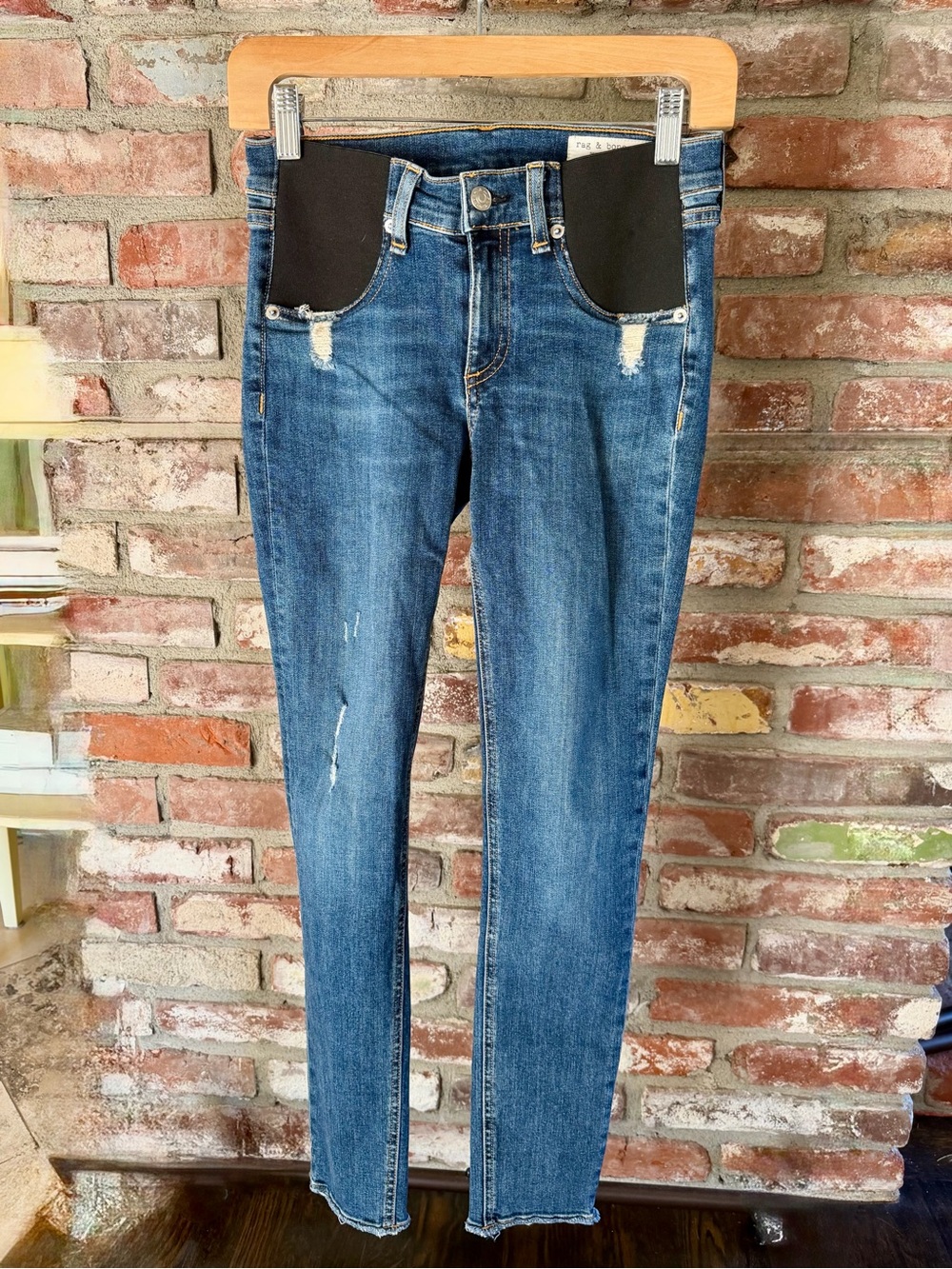Rag & Bone Mid Rise Skinny Jeans with Black Stretch Panels